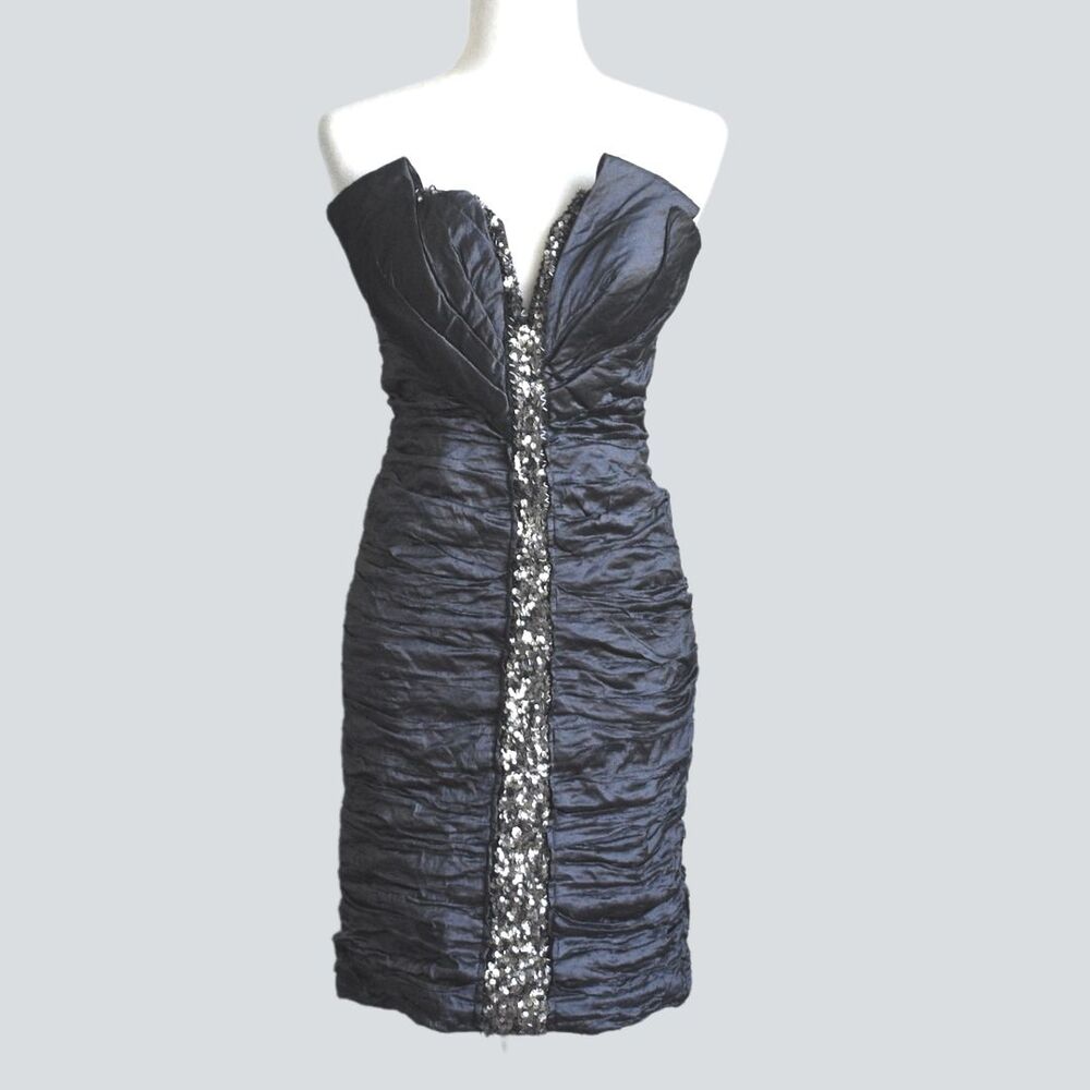 ALBERTO MAKALI Women's 100% Silk & Sequin Strapless Dress Silver/Blue Size 4
